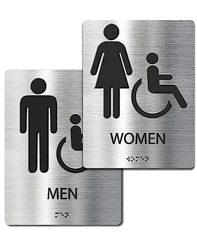 ADA-Mark Modern Restroom Sign for Business - 2PK ADA Compliant Braille Bathroom Sign with Easy Installation - 6" W x 8" H