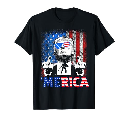 Funny Trump 4th Of July Merica American Flag Sunglasses T-Shirt