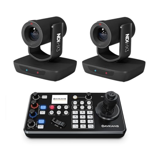 AVKANS 20X NDI PTZ Camera Kits - 2pcs 20X AI Auto Tracking NDI Camera with 1pcs IP Joystick Controller Package for Church Live Streaming Video Production（2X LV20N and 1x AV-Joy-IP）