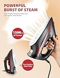 Sundu Steam Iron for Clothes with Rapid Heating Ceramic Coated Soleplate,1500W with Precise Thermostat Dial,Self-Cleaning, Auto-Off,11.84oz Water Tank for Home Clothes Ironing Use,Red