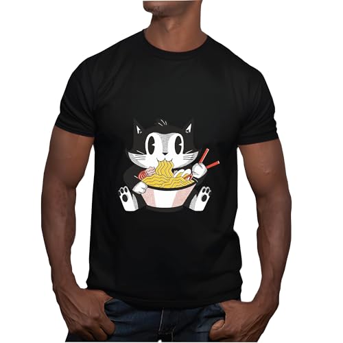 Retro Cartoon Cat Eating en Design Gift Perfect for Anime Fans Men Women Black Multicolor T