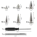 YORANYO 70 Sets Mixed Shape Spikes and Studs Assorted Sizes Spike Studs for Clothing Silver Color Screw Back Bullet Tree Studs and Spikes Rivet for Leather Craft Clothing Shoes Belts Bags Dog Collars