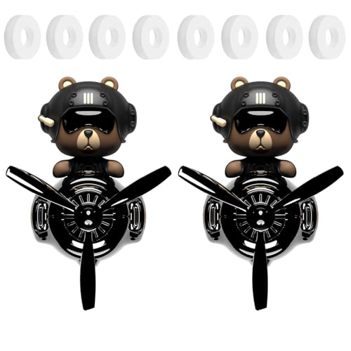 2Pcs Car Air Fresheners, Cute Bear Pilot Automotive Air Outlet Creative Car Perfume Diffuser, Automotive Accessories Air Vent Decoration with 8 Fragrant Tablets (Black 1+Black 1, M)