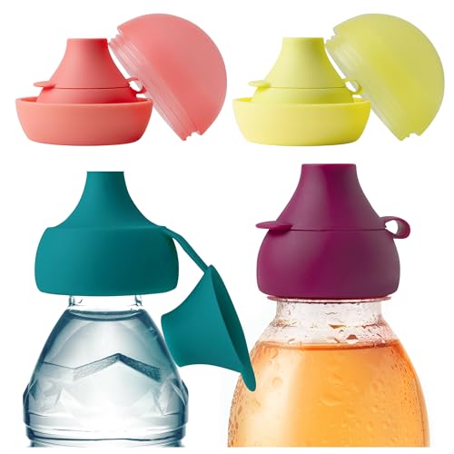 Boon Snug Sip Universal Water and Juice Silicone Bottle Toppers - Soft Spout Conversion Caps with Spill Proof Valves - Silicone Bottle Covers for Travel - Includes 4 Bottle Toppers and 4 Cases