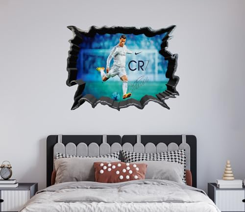 Cristiano Wall Decal - 3D Smashed Wall - CR Sport Stickers - Soccer Vinyl Decall for Home Bedroom Hall Decoration (Wide 30"x20" Height Inches)