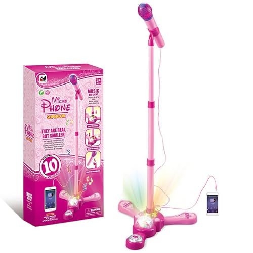 TourKing Kids Karaoke Machine with Stand,Karaoke Machine Kid,Kids Microphone with Flashing Stage Lights Adjustable Stand Gift for Age 3+ Years Old Children