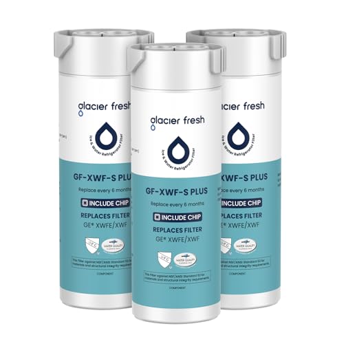 GLACIER FRESH Water Filter Compatible with XWFE (Built-in CHIP), Replacement for GE XWFE, XWF Refrigerator Water Filter NSF/ANSI 53 Certification Pack of 3