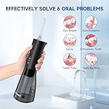 Mornwell Water Dental Flosser Teeth Pick, Portable Dental Oral Irrigator 300ML Tank, Cordless Orthodontic IPX7 Waterproof Electric Waterflosser Teeth Cleaner for Home Travel (Black)