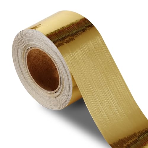 QDYMXUN Brushed Gold Peel and Stick Wallpaper Border, PVC Self Adhesive Removable Contact Paper, Waterproof Mirror Frame Sticker for Bathroom, Kitchen and DIY Decor (394''L x 3.94''W)