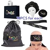 50 pcs/lot Custom Wig Storage Bags with Logo Paper Bags Custom Satin Bonnets Customized Edge Melt Elastic Bands Headband Edge Laying Scarf (Black)