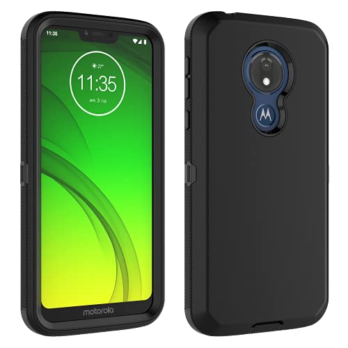 Thybx Moto G7 Power Case, Motorola G7 Supra/Moto G7 Optimo Maxx XT1955DL Case, [Drop Protection] Full Body Shockproof Grip Plastic Bumper TPU 3-Layers Durable Solid Phone Sturdy Hard Cover [Black]