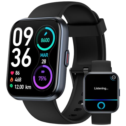 Smart Watch for Men Women Android iPhone, Alexa Built-in Fitness Watch with 1.8" LCD Screen & Bluetooth Call (Make/Answer), Heart Rate/SpO2/Sleep Monitor, 100 Sports, IP68 Waterproof Smartwatch