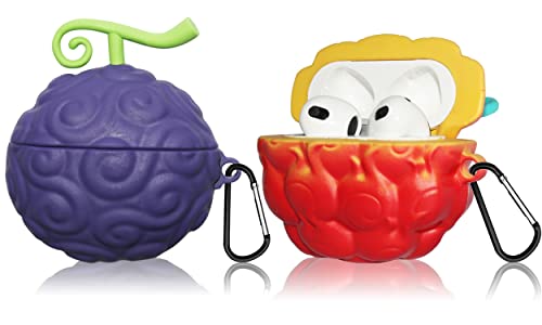 [2Pack] Fruit Cover for AirPods 3 Case Cute, 3D Cartoon Silicone Protective Case Accessories Set for Devil Fruit for AirPods 3rd Generation Case Cover 2021 Boy Girl(Purple&Red Yellow Devil Fruit)