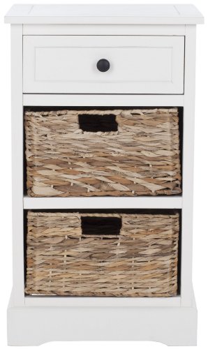 SAFAVIEH Home Collection Carrie Distressed Cream/ Natural Wicker 3-Drawer Storage Nightstand Side Table (Fully Assembled)