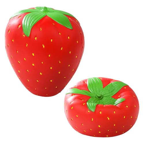 10.5" Jumbo Squishy Strawberry, Soft & Slow Rising Foam Fruit Toy, Forest & Twelfth Cute Kawaii Stress Relief & Sensory Toys, Anxiety Relief Pillow Fidget Toys Strawberries Squeeze Ball, Room Décor