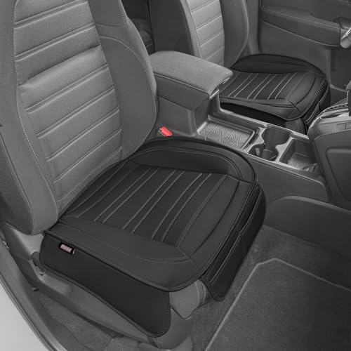 Motor Trend Seat Covers for Cars Trucks SUV, Faux Leather 2-Pack Black Padded with Storage Pockets, Premium Interior Car Seat Cover