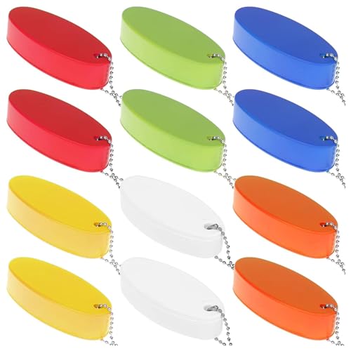 LOCOLO 12Pcs Foam Floating Keychain Oval Shaped Foam Floating Key Ring Foam Floater Key Chain for Boating Fishing Surfing Sailing and Outdoor Sports, 6 Colors