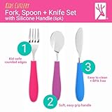 Elk and Friends Kids Silverware with Silicone Handle | Childrens Safe Flatware | Kids Utensils | Spoon + Fork + Knife set | 4 years+ | 6 Pieces