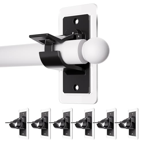 6 Pack Self Adhesive Rod Brackets, No Drill Needed Curtain Rod Holders, Nail Free Stick on Curtain Rod Hooks, Curtain Hangers for Bathroom, Bedroom, Livingroom, Hold up to 20lbs on Smooth Surface