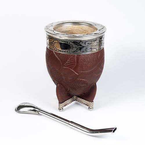 Generic Yerba Mate Gourd with Stainless Steel Bombilla - Handmade Mate Gourd, Mate Drinking Cup, Pumpkin Mate Gourd, Yerba Mate Set, Argentina (Brown), Large