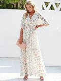 ANRABESS Women’s Summer Loose Boho Flowy Wrap V Neck 3/4 Sleeve Floral Print Slit Beach Wedding Guest Long Maxi Dresses 2024 Floral Pink Blue X-Large