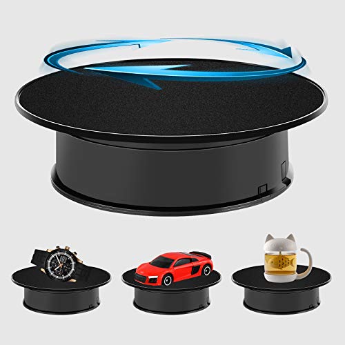 Inovat Upgrade 8" Ultra-Quiet Motorized Rotating Display Stand for Video Photography Products Display, 360 Degree Black Velvet Rotating Turntable for Jewelry 3D Models (Battery Operated, 10LB LOAD)