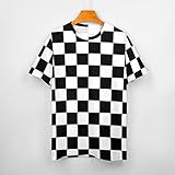 Men's Cotton T-Shirt -Black White Race Checkered Flag Pattern, Casual Graphic Crew Neck Short Sleeve Tees Tops XL