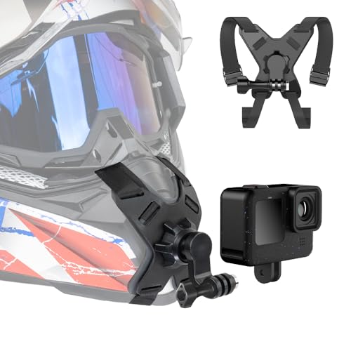 SUREWO Helmet Chin Mount, Motorcycle Dirt Bike Bicycle Strap Holder Clamp Mounts Compatible with Go Pro Hero 13,12,11,10, 9, 8, 7, (2018), 6 5,DJI Osmo Action 2,3,4, 5 pro and Most Action Cameras