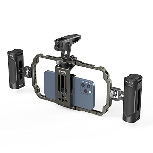 SmallRig Universal Phone Video Rig Kit for iPhone 16 15 14 13 12 Pro Max, Aluminum Handheld Phone Cage with Handles, Video Stabilizer Rig for Vlog Videography Live Streaming