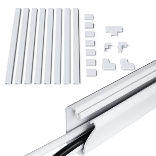 ECHOGEAR Cord Cover for Wires On Wall - Peel & Stick Cable Hider Channel with 10 feet of Plastic Raceway Plus Connector Pack - Ideal for Wall Mounted TVs - White