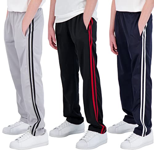 Real Essentials 3 Pack: Boys Active Tricot Sweatpants Track Pant Basketball Athletic Fashion Teen Sweat Pants Soccer Casual Girls Lounge Open Bottom Fleece Tiro Activewear Training -Set 1,L (14-16)