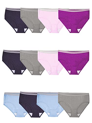 Fruit of the Loom Women's Eversoft Cotton Underwear Multipacks, Tag Free & Breathable, Available in Plus Size, Low Rise Brief-Grey/Pink/Blue, 6