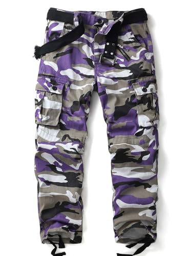 AKHIKING Men's Camo BDU Cargo Tactical Ripstop Casual Lightweight Baggy Combat 100% Cotton Pants with 8 Pocket Purple 40