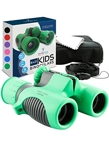 Think Peak Green Binoculars Science Toy for Kids Ages 4-8 Years - Real Compact Outdoor Adventure & STEM Educational Nature Hiking Explorer for Bird Watching, Camping Children’s Birthday Gift