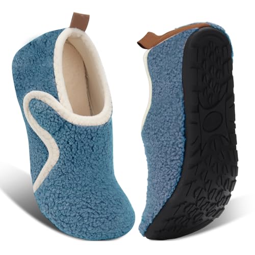 Ibeauti Womens Mens House Slippers Rubber Sole Indoor Slipper Socks Lightweight Fleece Lined Slip-on Barefoot Slippers (Blue, US Footwear Size System, Adult, Women, Numeric Range, Medium, 8.5, 9.5)