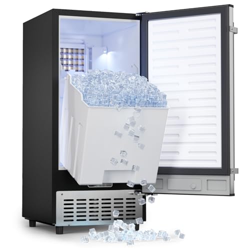 Coolake 15 Inch Commercial Under Counter Ice Maker Machine, 100lbs/Day Stainless Steel Built-in Freestanding Ice Maker with 30lbs Storage Bin, Self-Cleaning, Under Cabinet Ice Machine for Home Office