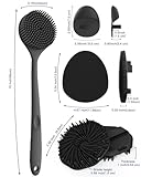 Manmihealth Silicone Back Scrubber & Soft Bath Glove Set 4 PCS(Thick Bristles), Super-Exfoliating Body Scrubber & Super-Lathering Shower Brush Combination, with 2 Free Hooks (Black)