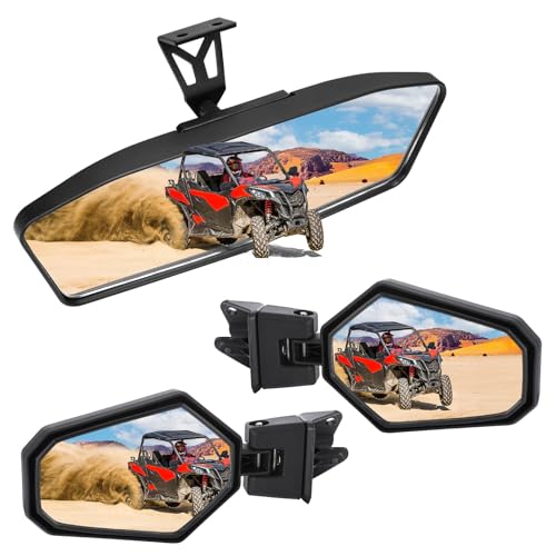 KEMIMOTO UTV Side Mirrors & Center Mirror Compatible with Can Am Maverick Trail Sport MAX 2018-2025 Commander Adjustable Rear View Mirror Replace OEM#715004924 715003638 715003639