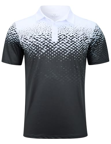 uideazone Mens Golf Shirts Short Sleeve 3D Print Athletic Polo Shirts White Black Dry Fit Performance Moisture Wicking Collar Tops