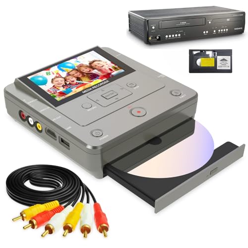 VHS to DVD Recorder & Converter Machine - VCR/Camcorder/Tape/Player to USB Device/SD Card/HDD, Smart Phone WiFi to DVD/USB/SD/HDD Copy, Free APP Digital Converter【with 10 DVDs & AV Cable】 (Grey)
