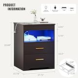 Night Stand with Gun Drawer, Charging Bedside Table with USB & Type-C Port, LED Nightstand with Human Sensor Light, Modern End Table with Drawers for Bedroom Office, Black