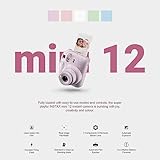 Fujifilm Instax Mini 12 Instant Camera + MiniMate Accessory Bundle & Compatible Custom Case + Fuji Instax Film Value Pack (50 Sheets) Flamingo Designer Photo Album (Pastel Blue)