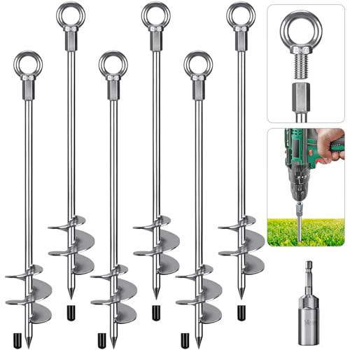 Insaga 30'' Ground Anchors Screw in Heavy Duty 12mm Solid Steel, 3" Spiral Blade with Smooth Edges, Fully Welded Design for Mobile Home, Shed, Trampoline, Swing Set, Carport, Earth, Tent, 6Pack
