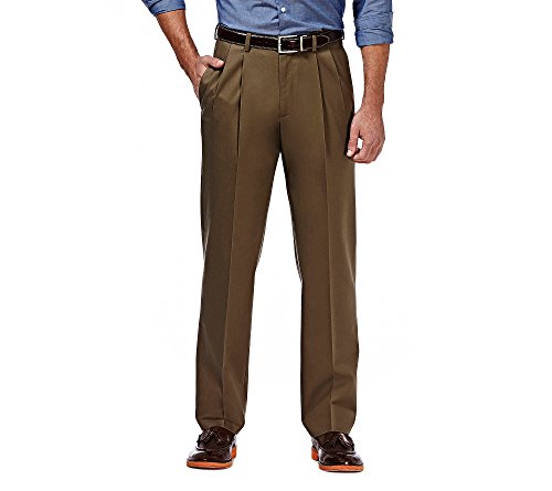 Haggar Men's Premium No Iron Khaki Classic Fit Pleat Front Casual Pant (Regular and Big & Tall Sizes), Toast, 36W x 34L