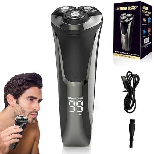 Snapbuy Electric Razor for Men, Snapbuy Electric Razor Pro of Father, 4D Floating Head Rotary Shaver, Ipx7 Waterproof Electrical Razors, Wet & Dry Rechargeable Electrical Shaver LCD Display (Black)