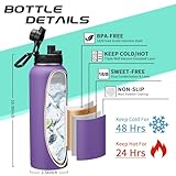 DIGJUPER 40oz Vacuum Stainless-Steel Water Bottles with Straw & Spout Lids, Leakproof Sports Metal Water Bottle Keeps Ice Cold-48Hrs Hot-24Hrs, Wide-Mouth Water Bottle for Fitness Camping Running