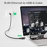 Ethernet to USB Cable 30 Feet, USB 3.0 Type A to RJ45 Network Internet LAN Adapter, Gigabit, Directly Connected, Aluminum, Braided, Compatible with Laptop, PC, Switch and More, Black Cable