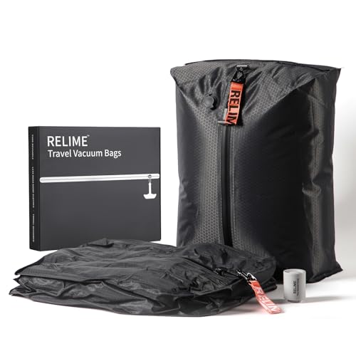 Relime Vacuum Bags for Travel Luggage with Wireless Pump, Revolutionary Reusable Compression Bags for Carry On Suitcases and Backpack, Vacuum Seal Packing cube for Cloth Packing (2PC + PUMP)