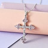 Shop LC Pink Cubic Zirconia Chain Cross Pendant Necklace Delicate Unique Stainless Steel 20 Inches Catholic Faith Christian Religious Birthday Jewelry Birthday Gifts for Women