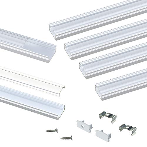 Muzata 6Pack 3.3FT/1M LED Channel Silver Aluminum U Shape LED Strip Channel with Transparent Clear Cover Easy Installation with Paper User Manual U1SW WT 1M